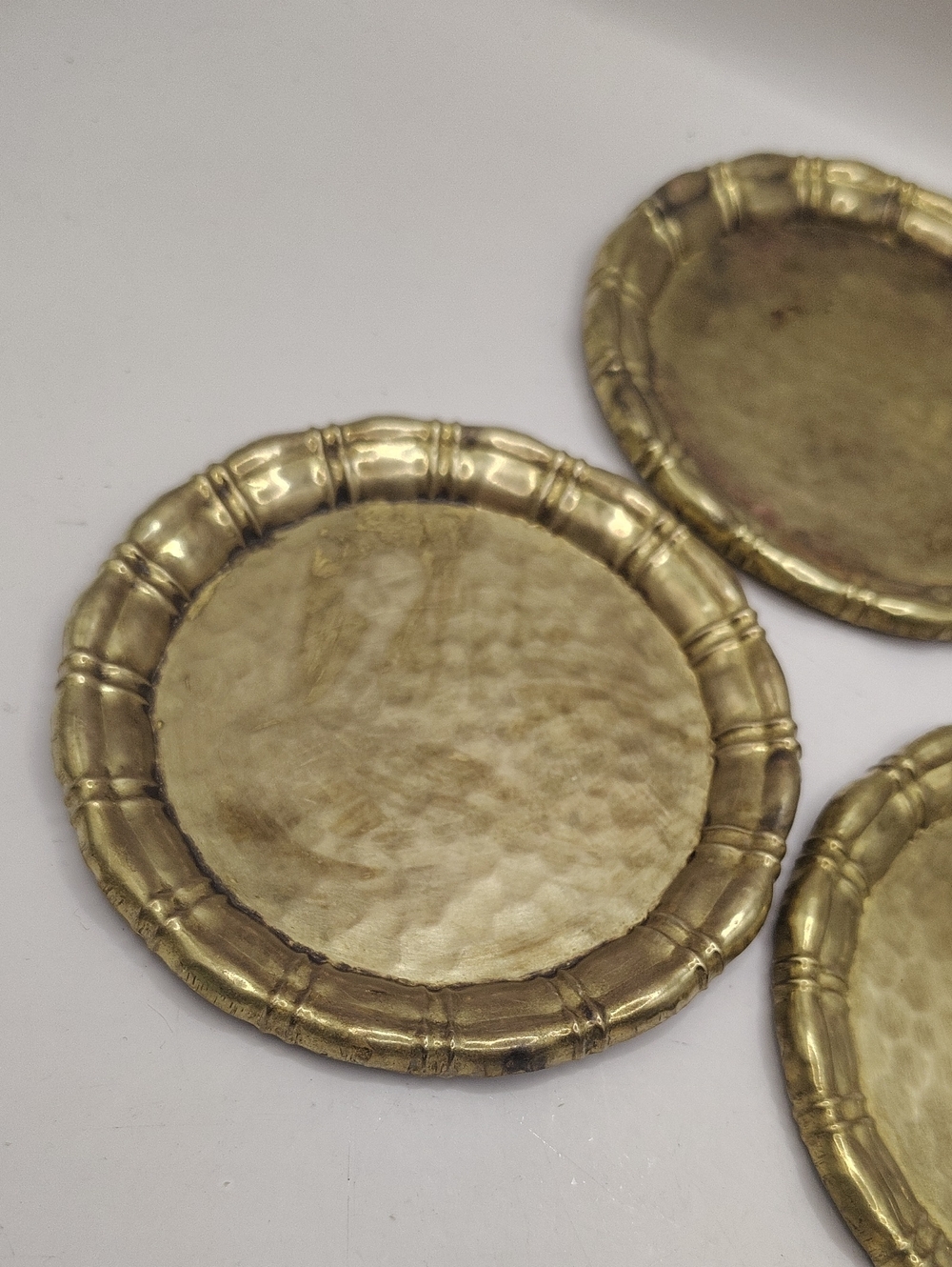Vintage Hammered Solid Stackable Brass Coasters - Set of 5 - Picture 2 of 7
